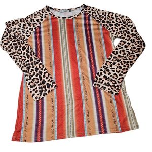MISSLOOK Womens Long Sleeve Top with Leopard and Stripes